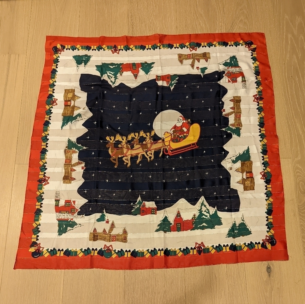 Vintage Made in Italy Festive Santa and Reindeer Scarf